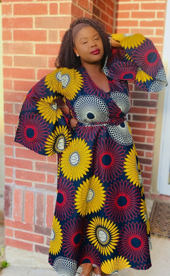 Sunflower Print Wrap Dress