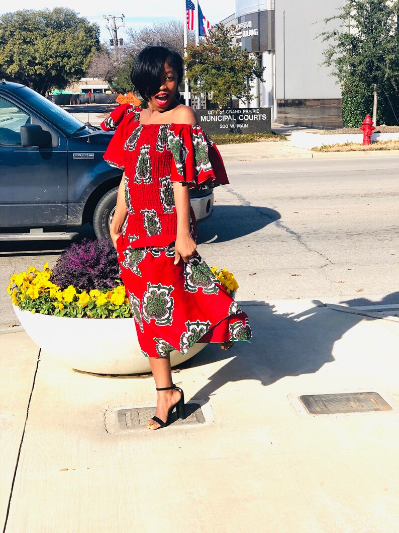 Ankara Off the Shoulder Fitted Dress