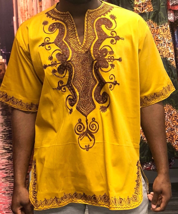 Brown Short Sleeves Embroidery Men's Shirt