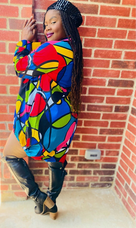 Ankara Button Drawstring Tunic Top