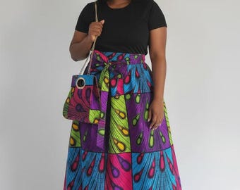 Maxirock mit afrikanischem Aufdruck, Taschen und Kopfwickel