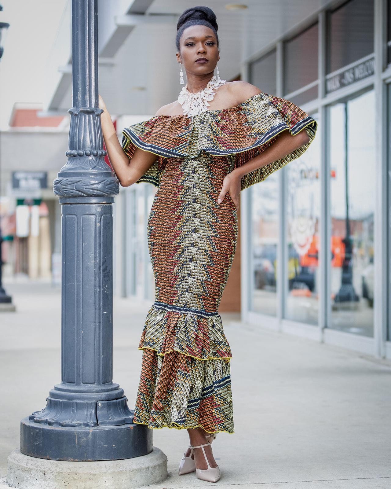 ankara off shoulder gown with elastic