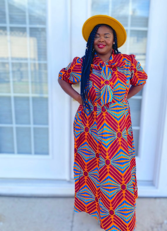 Ankara Smocked Dress with Flower