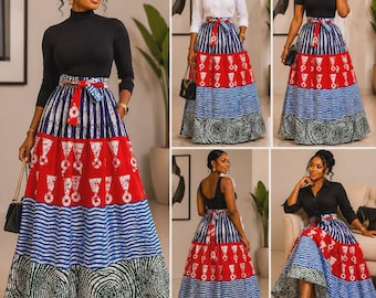 African Print Maxi Skirt with Pockets and Head wrap