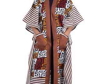 African Kimono Cardigan with Pockets & Matching Headwrap | One Size