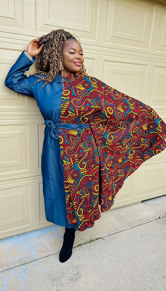 Capelet and Denim Belted Dress