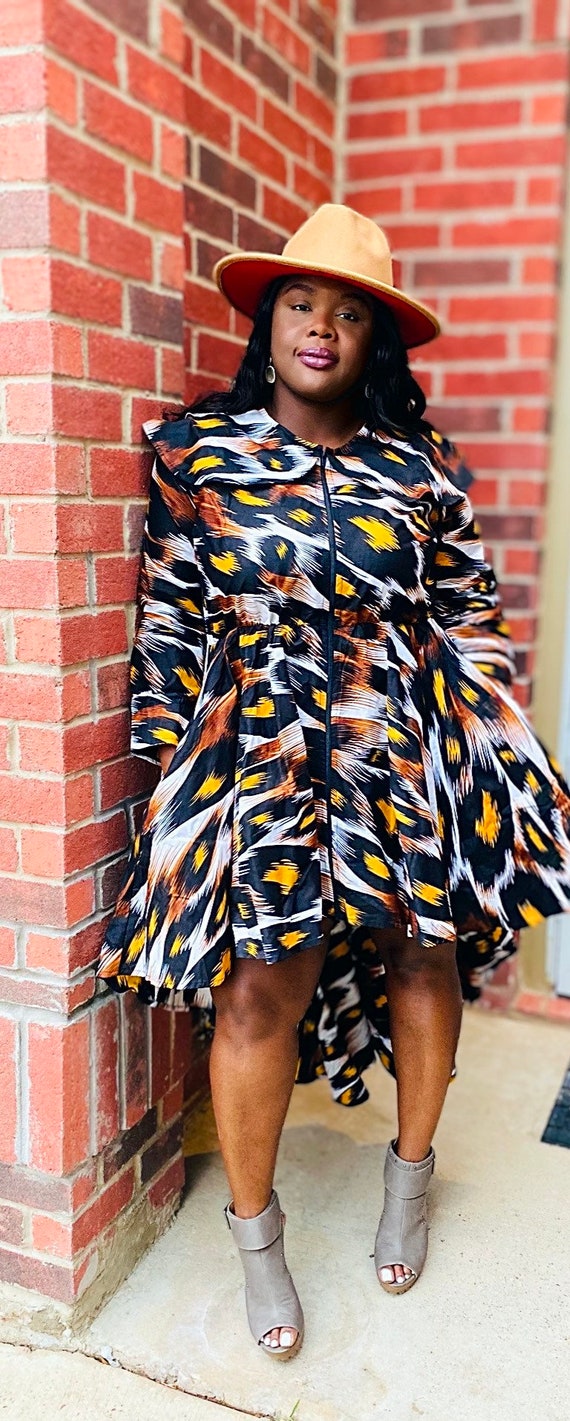 Ankara Print Hi-Lo Dress w/Head Wrap