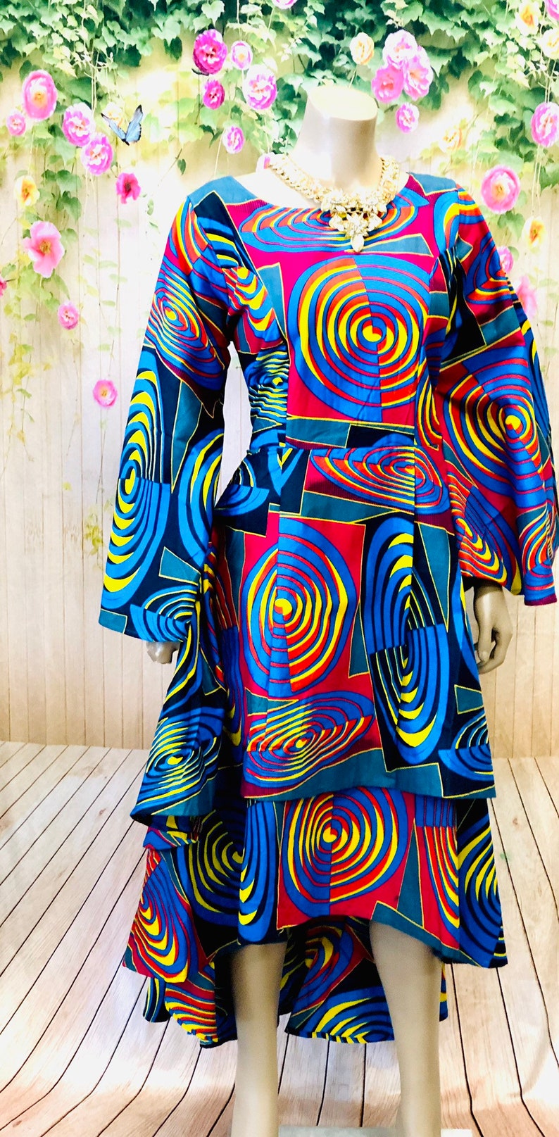 Flared Sleeves Hi-low Ankara Dress