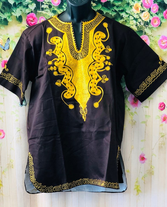 Brown Short Sleeves Embroidery Men's Shirt