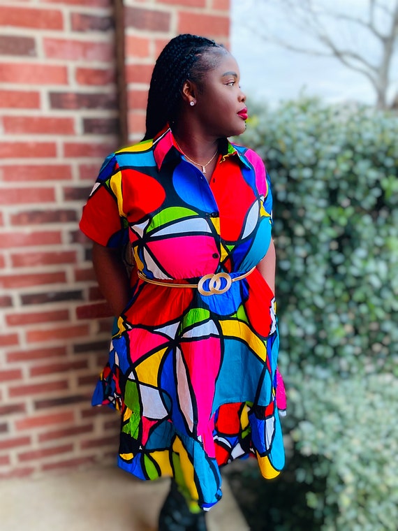 Ankara A-Line Elastic Waist Dress with Pockets and Head wrap