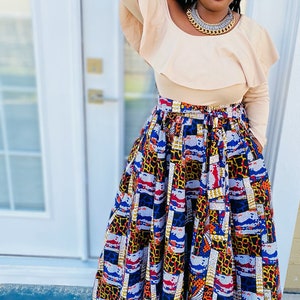 African Print Maxi Skirt with Pockets and Head wrap image 3