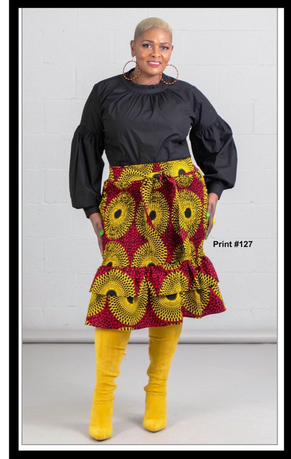 Authentic African Print Ruffle Hem Skirt