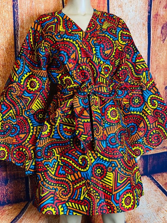 Bell Sleeve African Print Wrap Dress