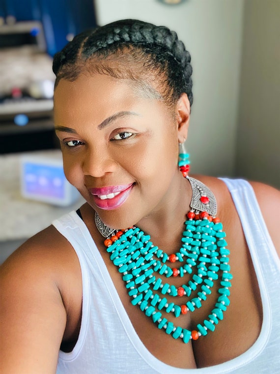Beaded Turquoise Winged Necklace Set