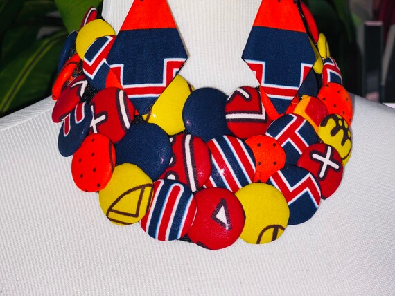 Ankara Button Bib Necklace with matching earrings