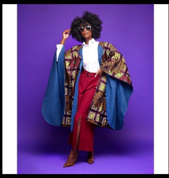 Denim Lined Ankara Poncho Duster