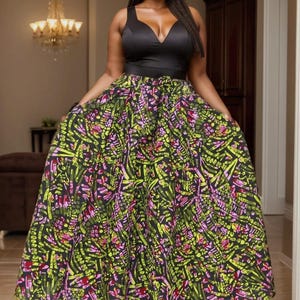 African Polka Dot Maxi Skirt - Long Cotton Skirt with Pockets & Head Wrap main image 0