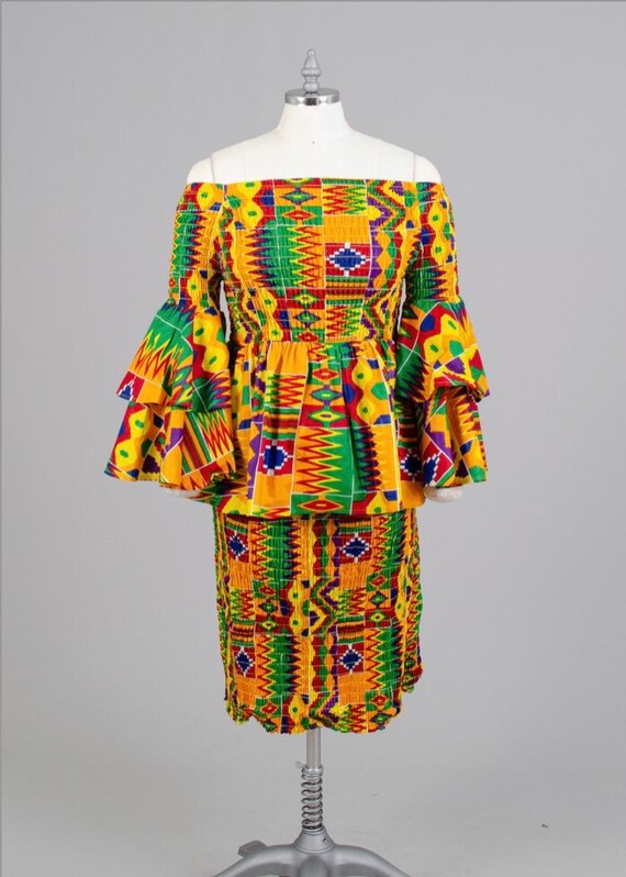Kente fitted Top and Skirt Set