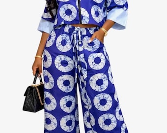 Ankara High-Waisted Wide-Leg Pants with Flat Pockets - African Print Spring Fashion Ready to Wear
