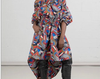 Authentic African Print High-low Off-shoulder Dress