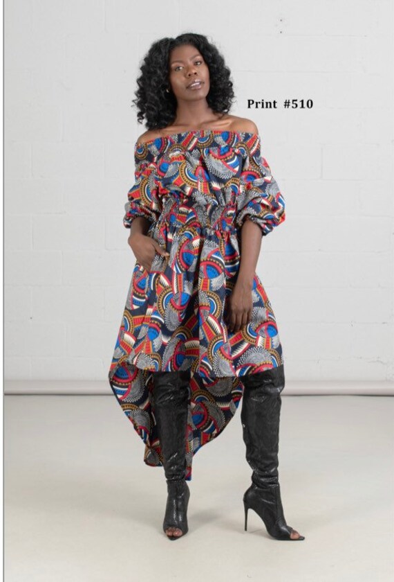 Authentic African Print High-low Off-shoulder Dress