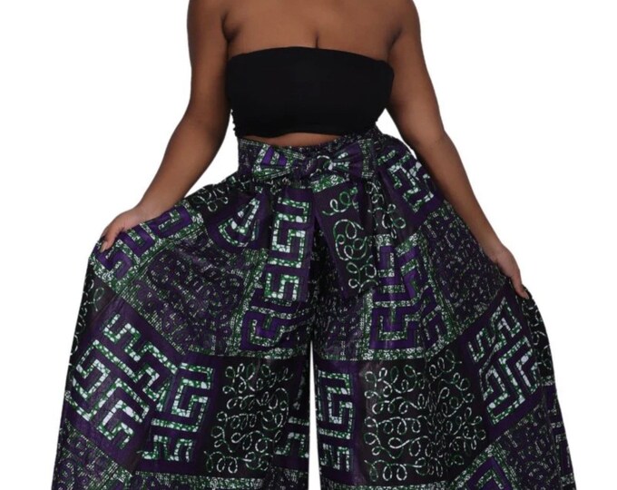 Vivo Malindi Crepe Palazzo Pants  - Black / Dark Green Abstract Print