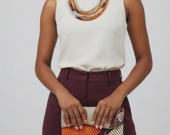 Clutch Bag & Rope Necklace Set /African Kente /Ankara 25 Burgundy