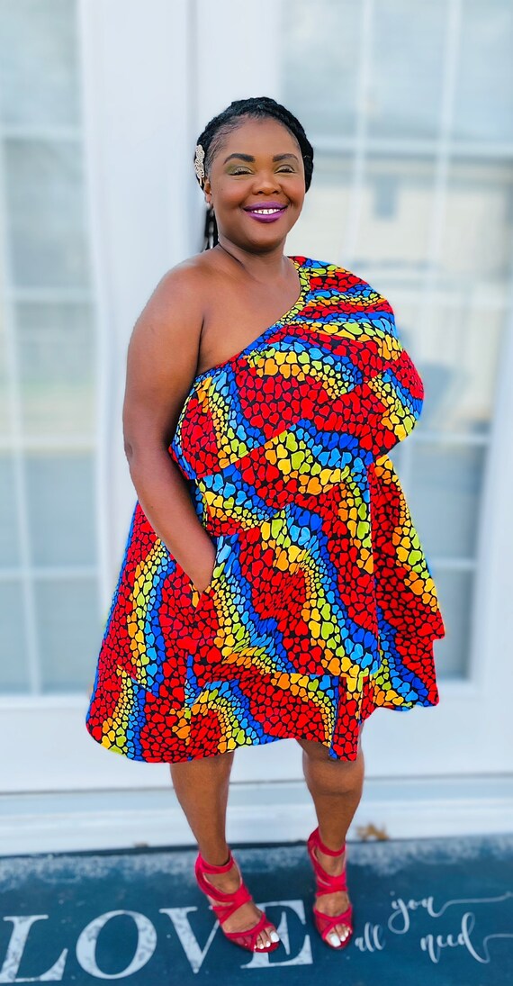 Ankara One Shoulder Short Dress