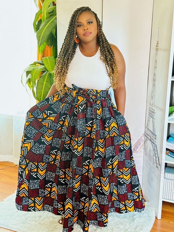 African print maxi skirt with pockets sales