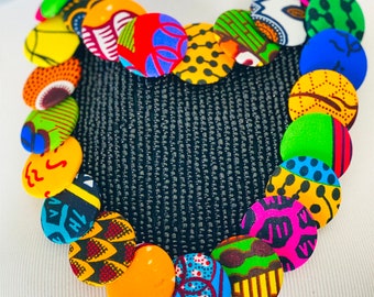 Ankara Button Beaded Bib Necklace