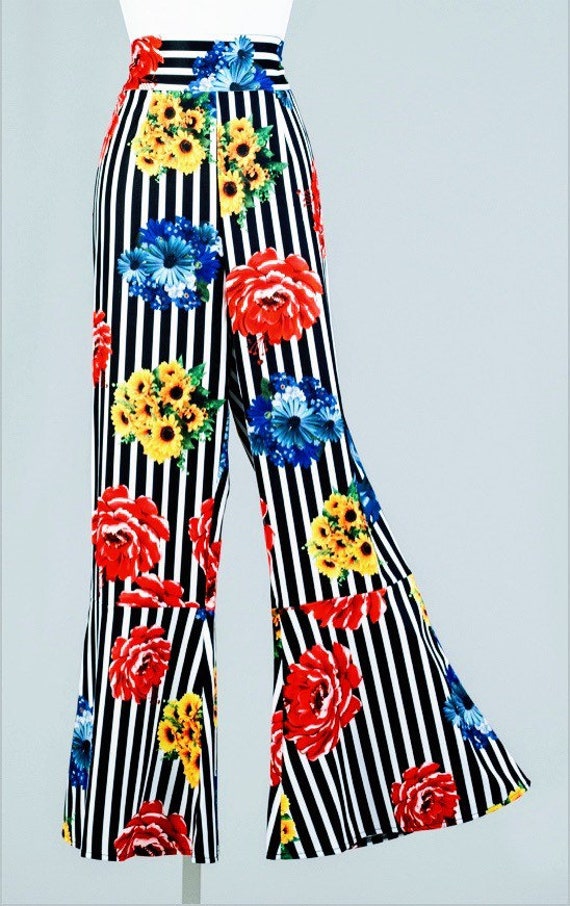 Stripe/Floral Print Flare Pant