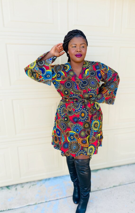 Bell Sleeve African Print Wrap Dress