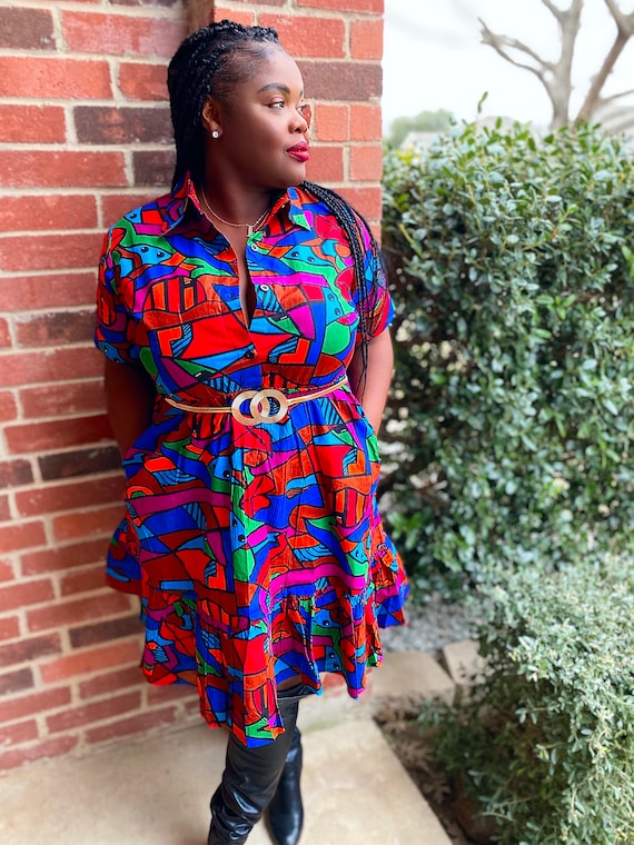 Ankara A-Line Elastic Waist Dress with Pockets and Head wrap