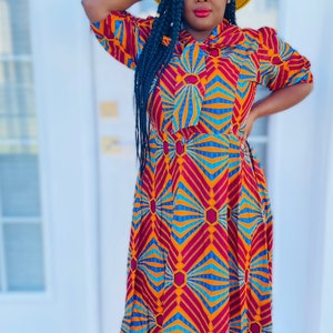 Ankara Front Tie Bow Dress image 3