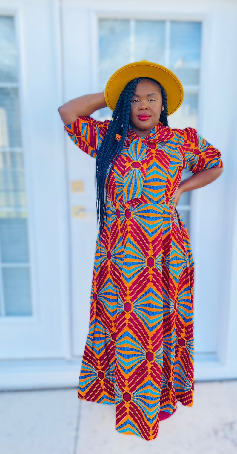 Ankara Front Tie Bow Dress image 3