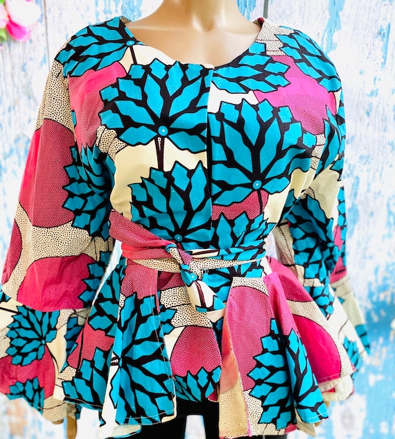 Bell Sleeves Ankara Peplum Jacket with Belt