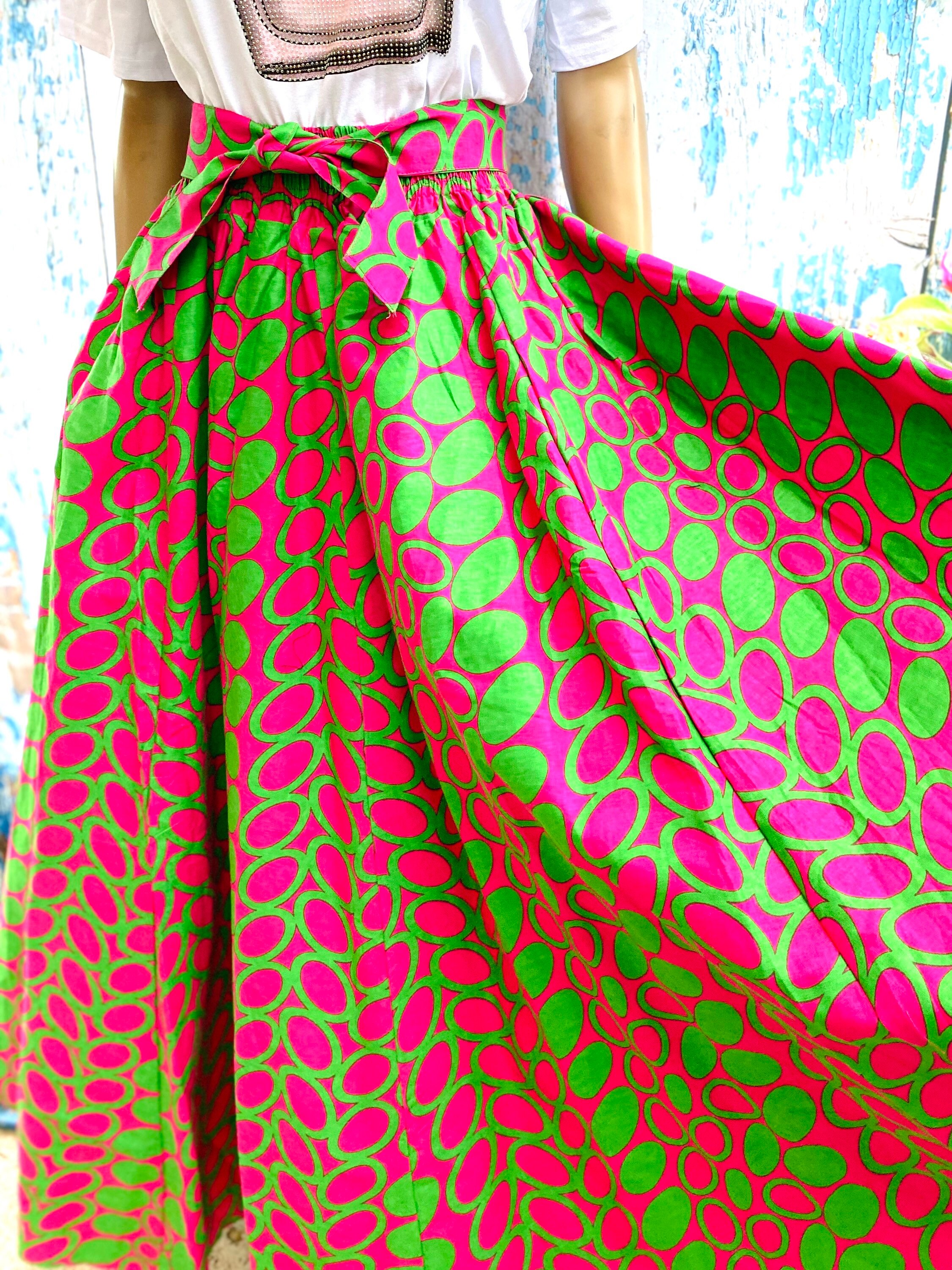 African Print Maxi Skirt with pockets and Head wrap