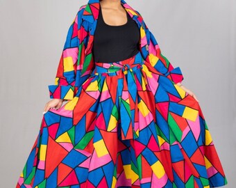 African Polka Dot Maxi Skirt - Long Cotton Skirt with Pockets & Head Wrap