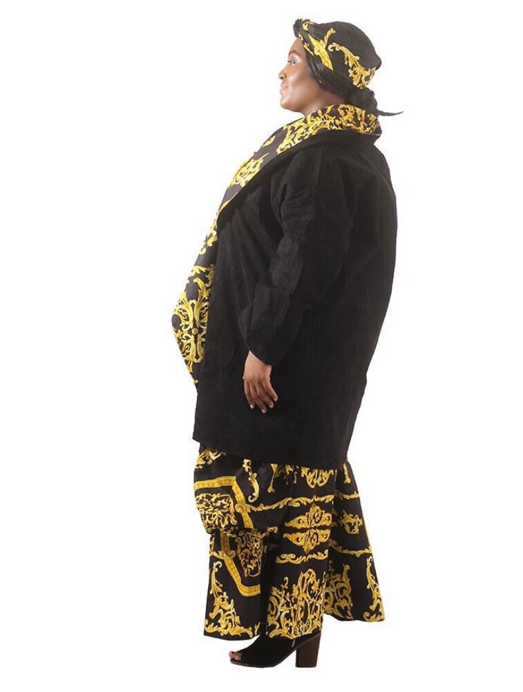 long jacket with palazzo pants