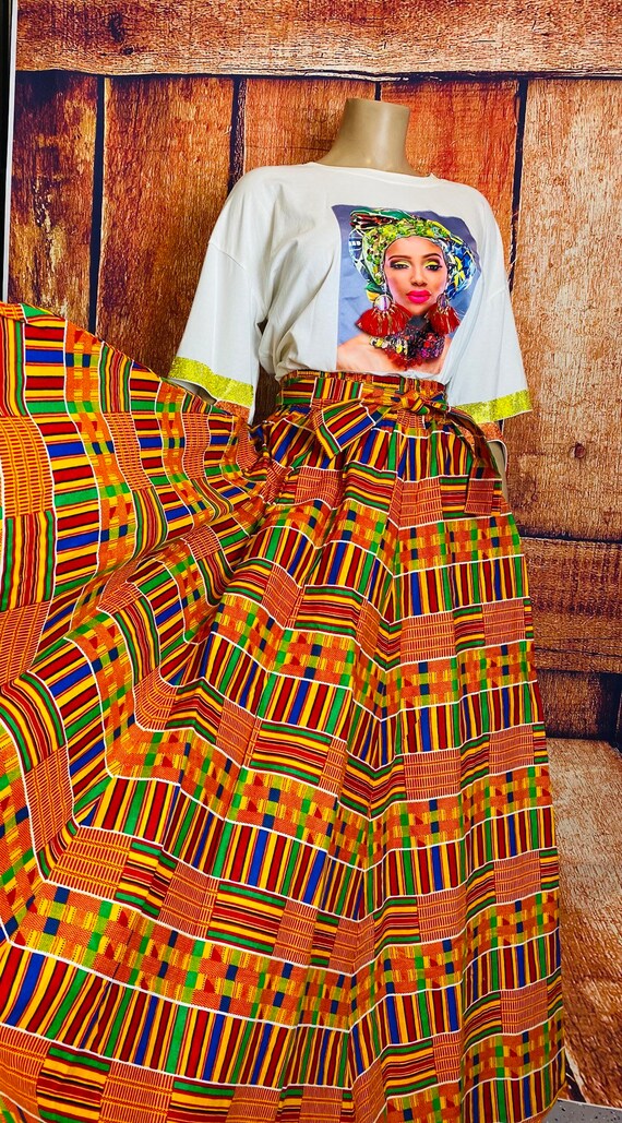 Classic Kente Maxi Skirt with Pockets an headwrap