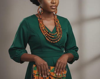 Clutch Bag & Rope Necklace Set /African Kente /Ankara 27 Kente