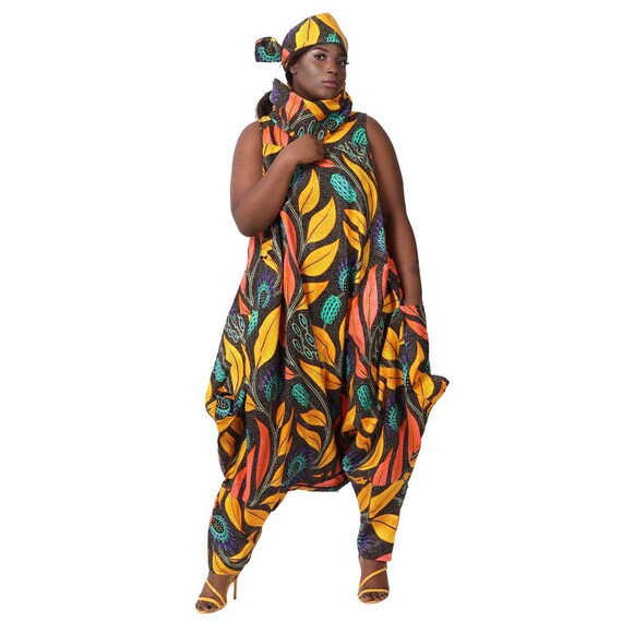 African Print Bottom Zip Jumpsuit