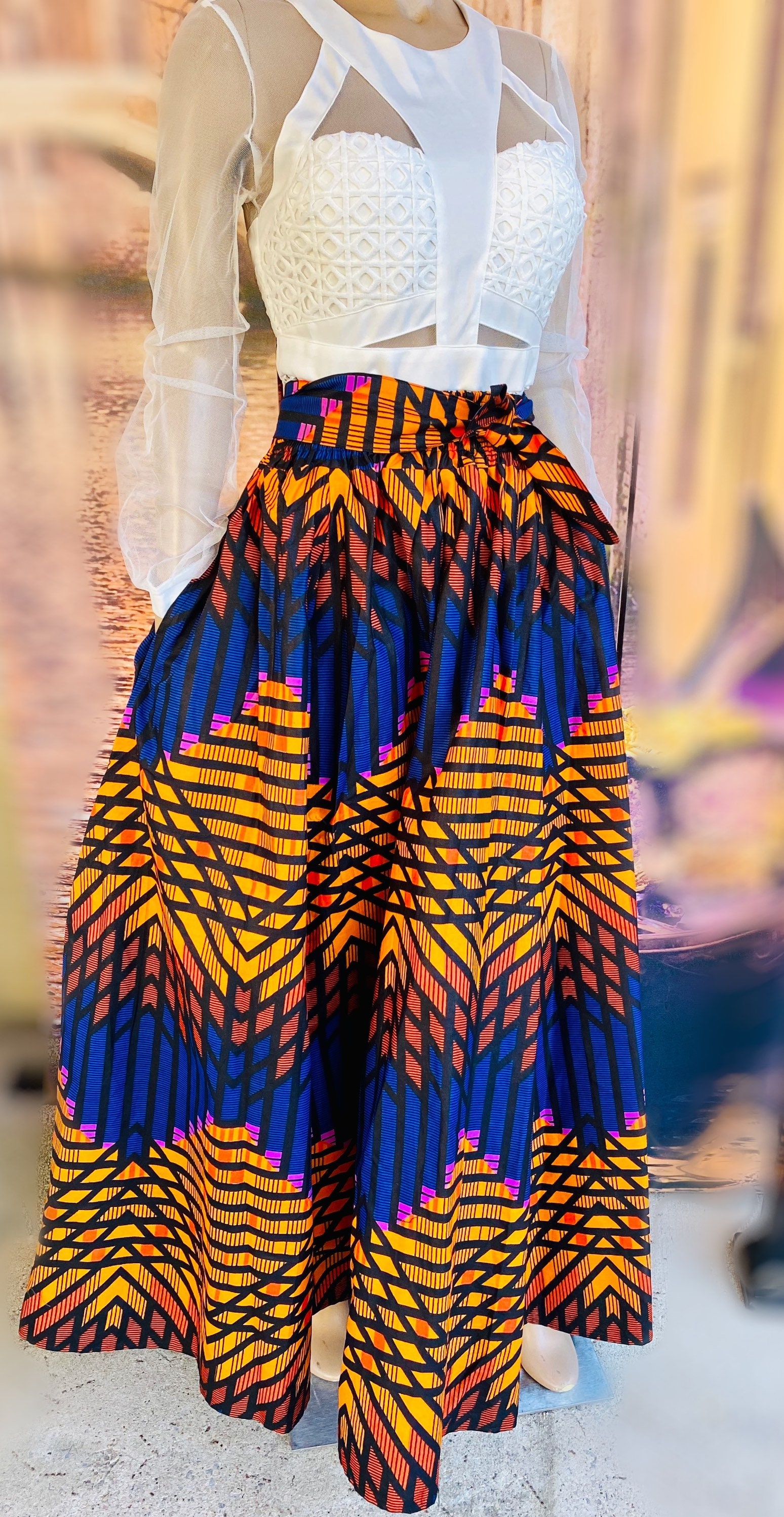 Ankara Maxi Skirt with Pockets and head wrap
