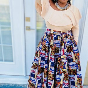 African Print Maxi Skirt with Pockets and Head wrap image 2