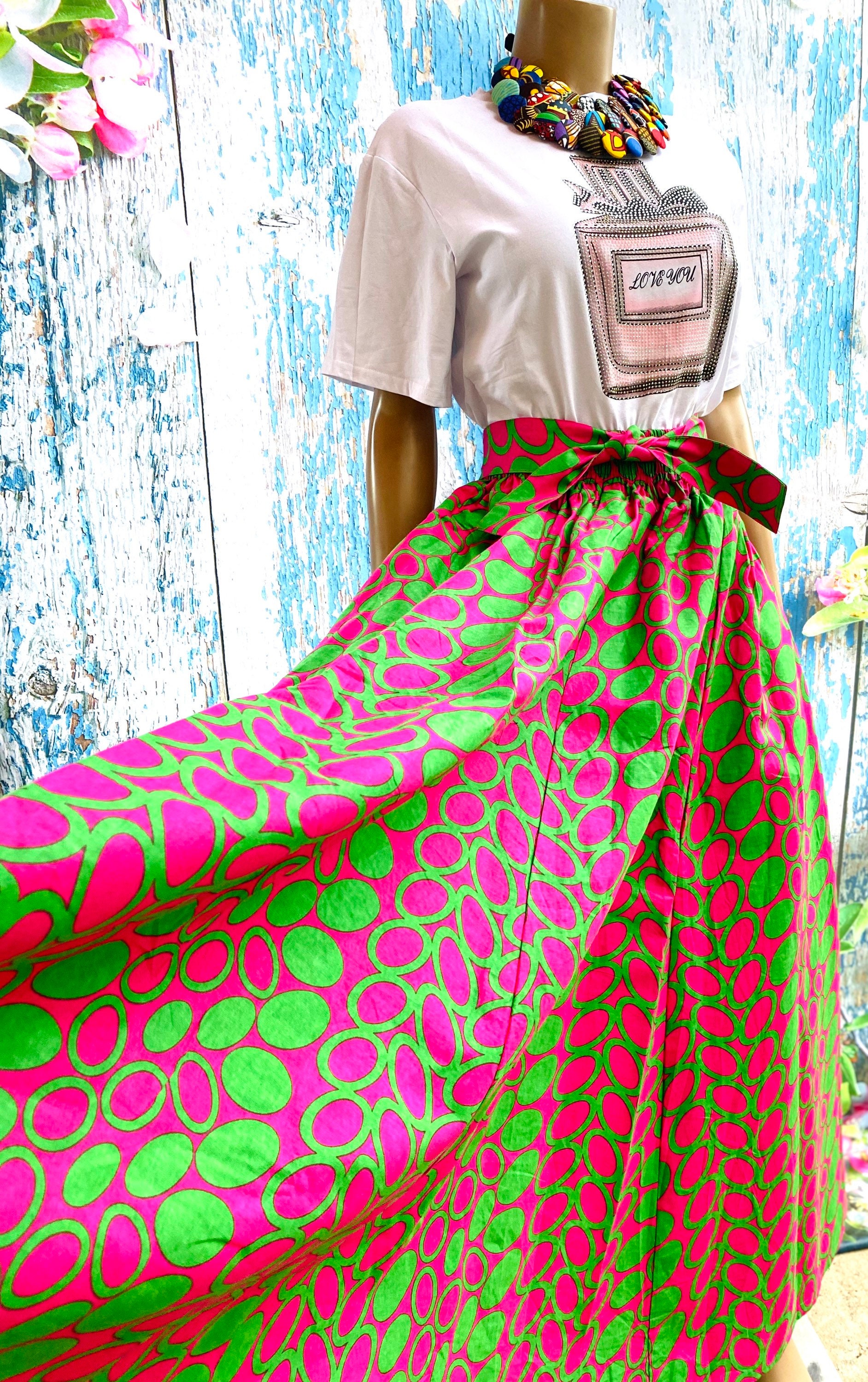 African Print Maxi Skirt With Pockets And Head Wrap