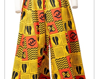 Pantalon palazzo à imprimé africain