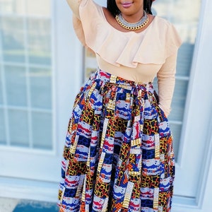 African Print Maxi Skirt with Pockets and Head wrap image 1