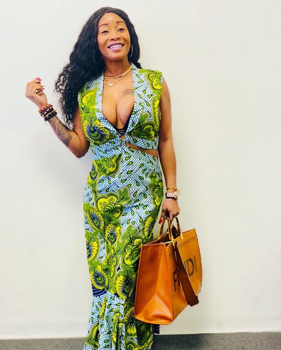 Hollow Out High Low Ankara Maxi Dress