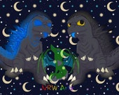 Godzilla & Nova Godzilla Blep Sticker *Transparent/Chrome* By NRW Artz