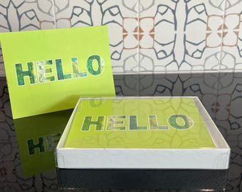 Original Blank Notecard & Envelope Set of 8 | Abstract Painting Based on Design by Karl Langston | Hello | Free Shipping UPS Ground